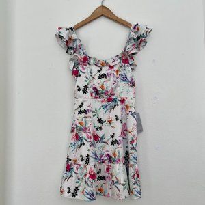 NWT, NSR Ruffle Strap Mini Dress, Ivory Floral, Size XS